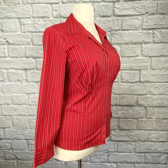 Lane Bryant Red Striped Snap Front Shirt 18/20 - Picture 2 of 5